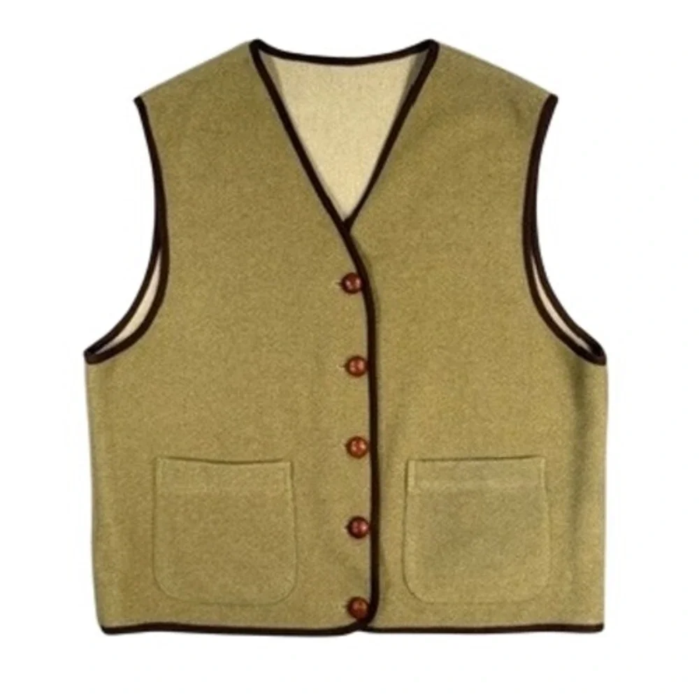 Wellington of Bilmore Wool Blend Vest 42 Mens Olive Green Woven Buttons